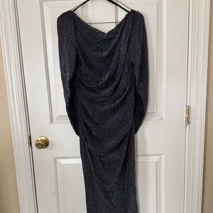 Betsy & Adam Black Draped Maxi Dress